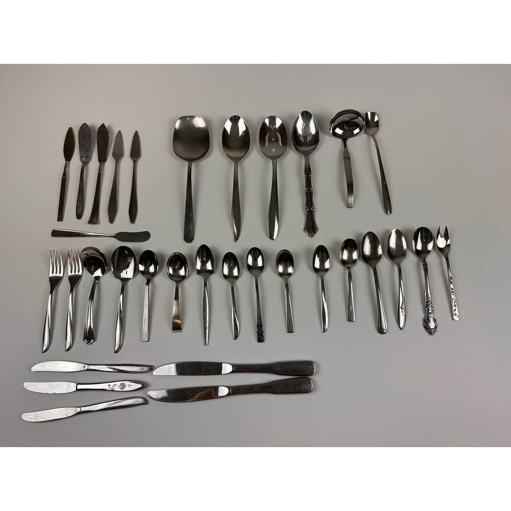 VTG Lot (33) Stainless Steel Flatware Oneida, Delco, Rodgers Bros, INKA Norway +